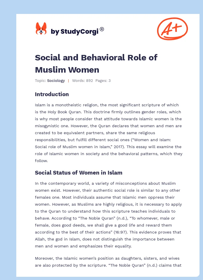 Social and Behavioral Role of Muslim Women. Page 1