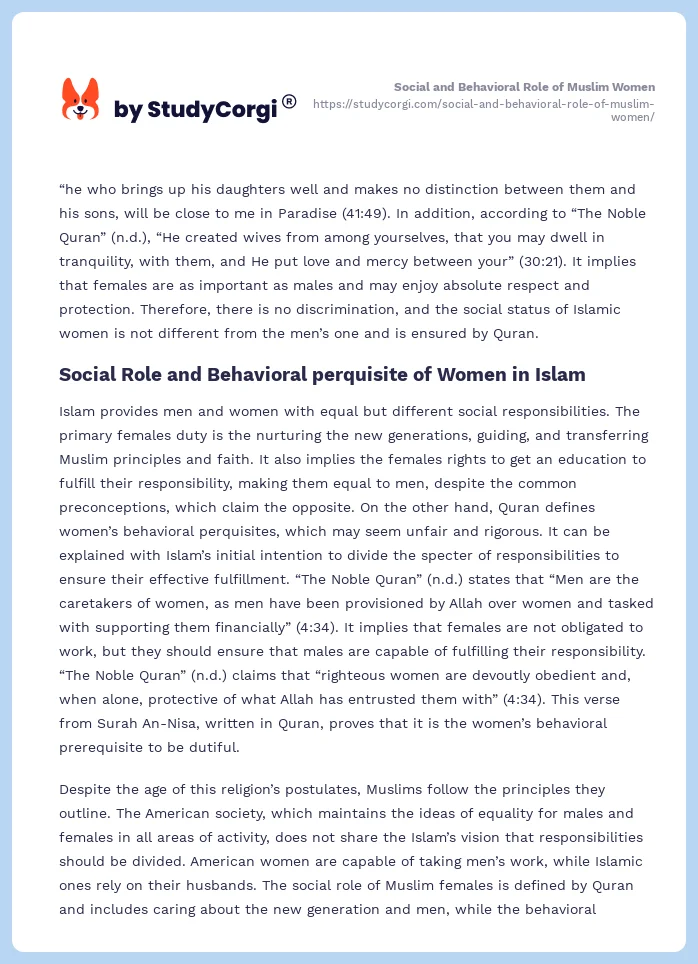 Social and Behavioral Role of Muslim Women. Page 2