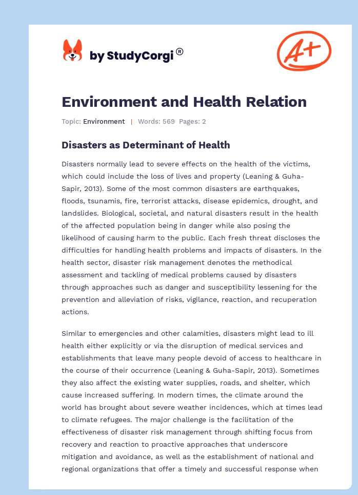 Environment and Health Relation. Page 1