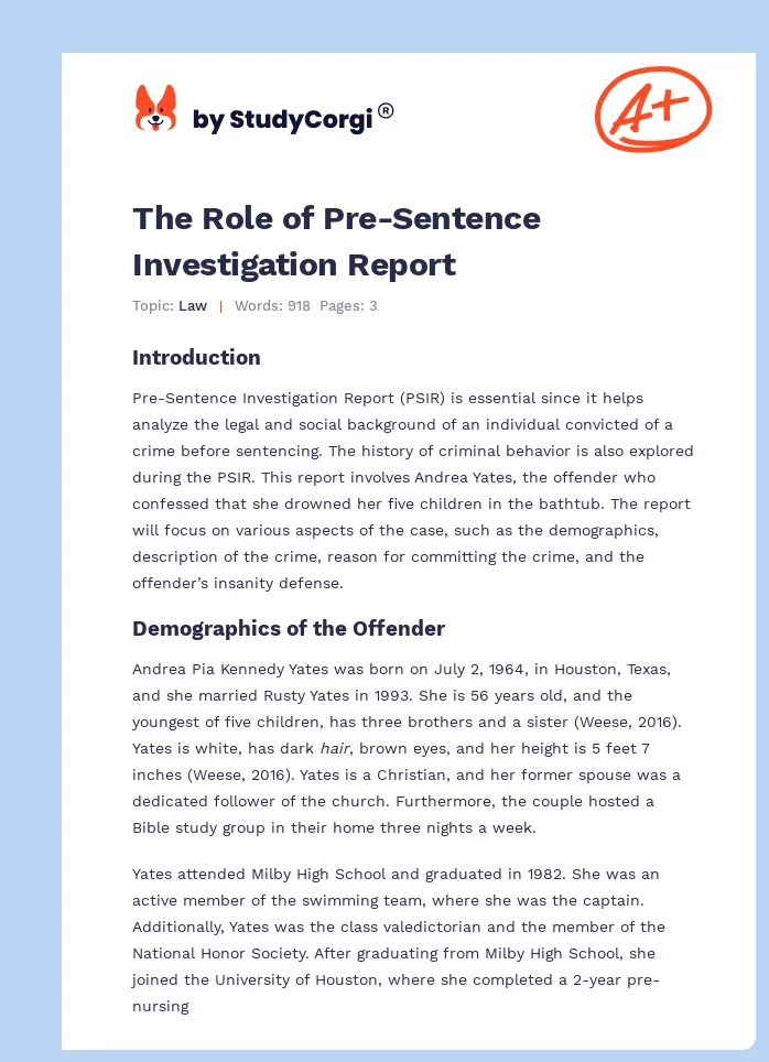 The Role of Pre-Sentence Investigation Report. Page 1