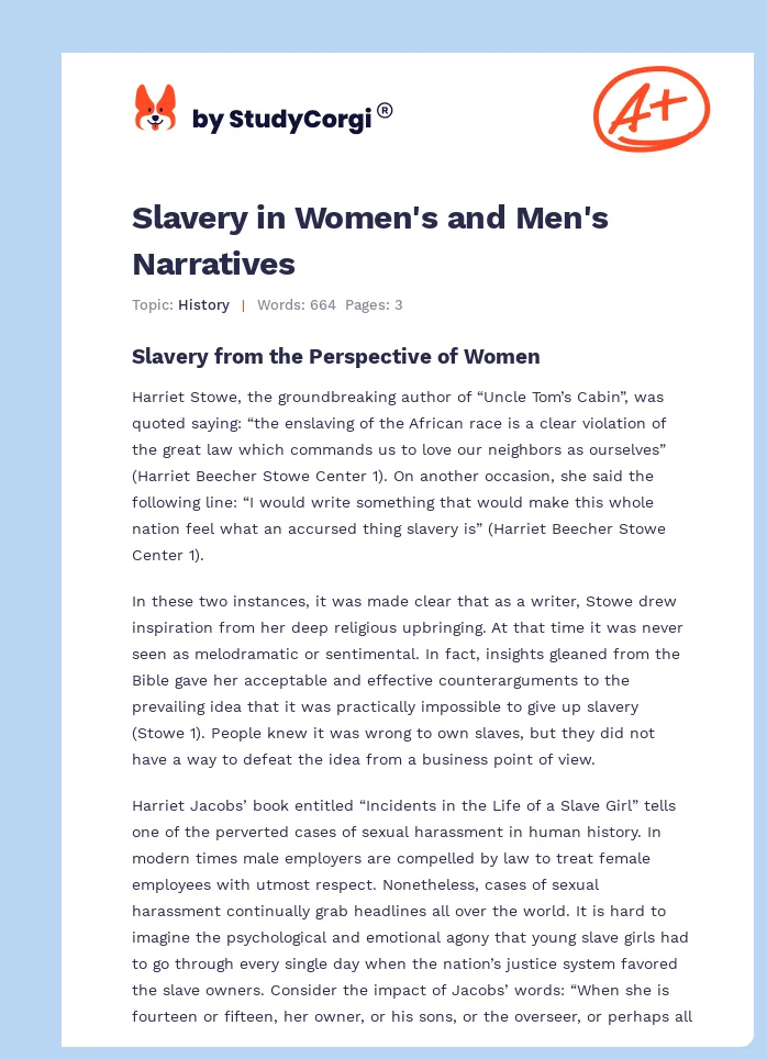 Slavery in Women's and Men's Narratives. Page 1