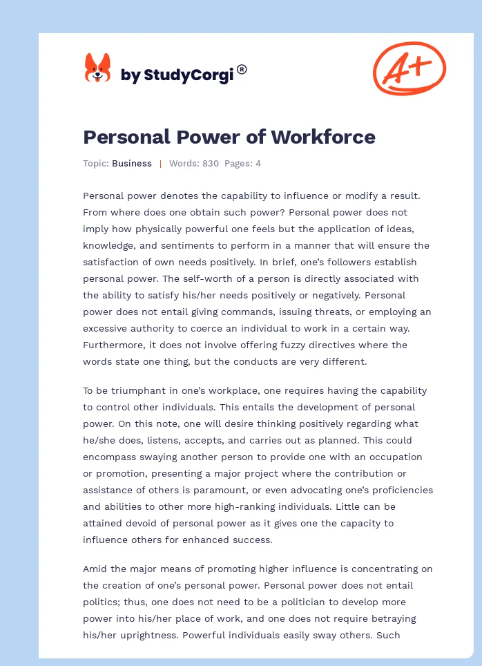 Personal Power of Workforce. Page 1