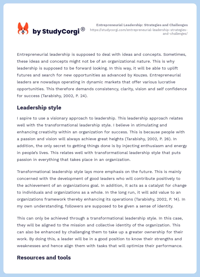entrepreneurial leadership essay