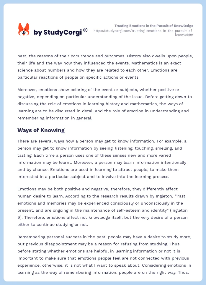 Trusting Emotions in the Pursuit of Knowledge. Page 2