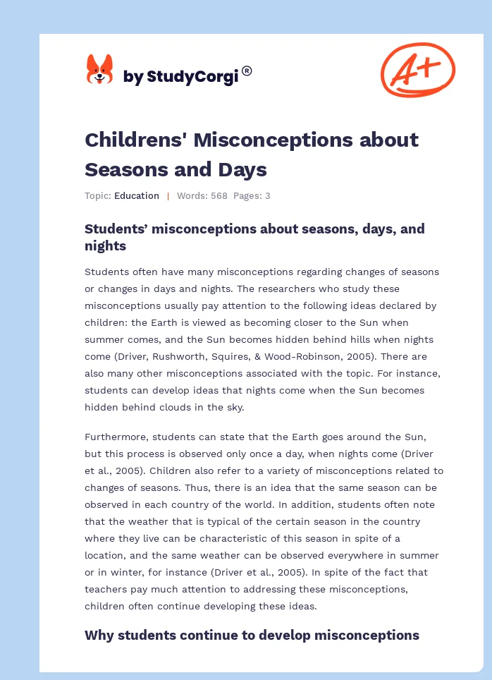 Childrens' Misconceptions about Seasons and Days. Page 1