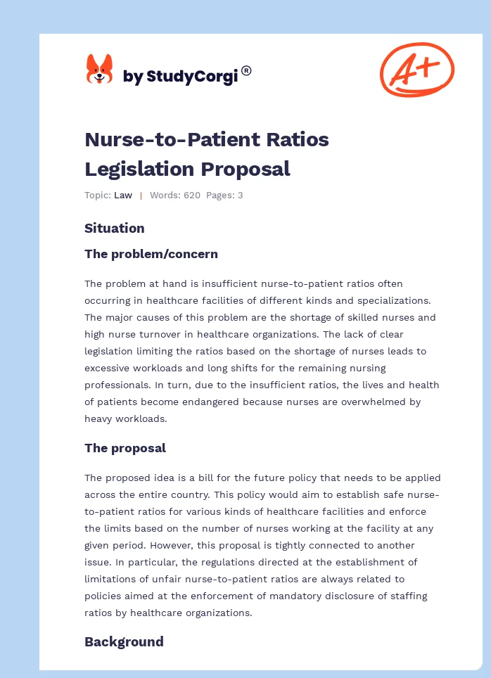Nurse-to-Patient Ratios Legislation Proposal. Page 1