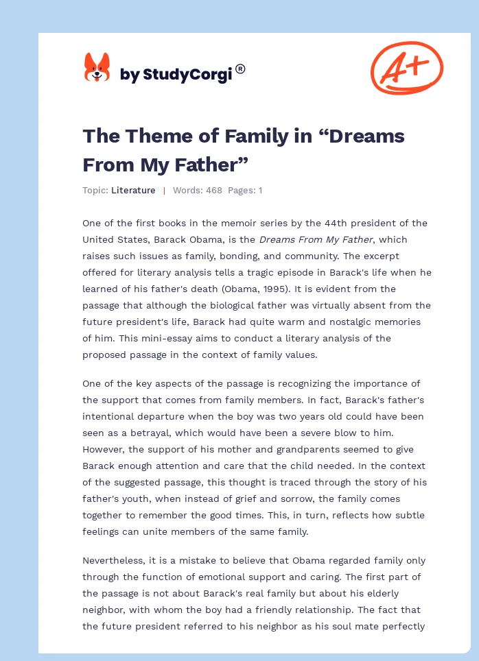 The Theme of Family in “Dreams From My Father”. Page 1