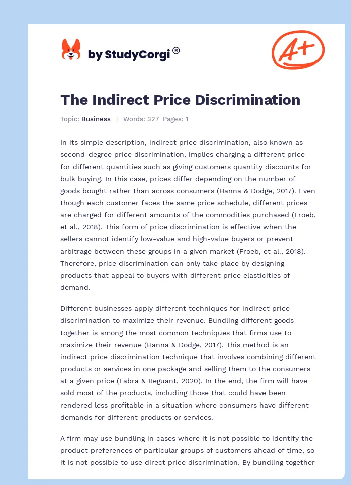 The Indirect Price Discrimination. Page 1