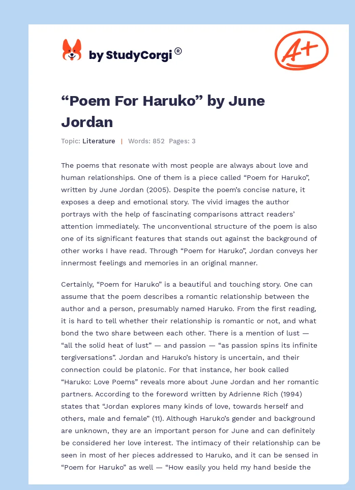 “Poem For Haruko” by June Jordan. Page 1