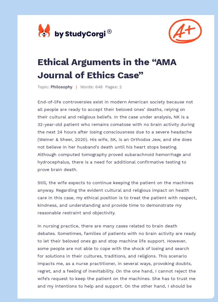 Ethical Arguments in the “AMA Journal of Ethics Case”. Page 1