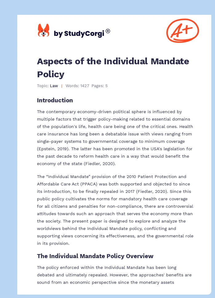Aspects of the Individual Mandate Policy. Page 1