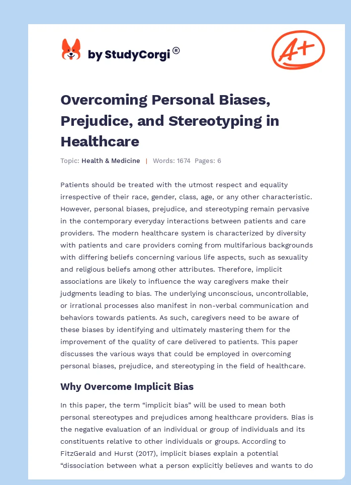 Overcoming Personal Biases, Prejudice, and Stereotyping in Healthcare. Page 1