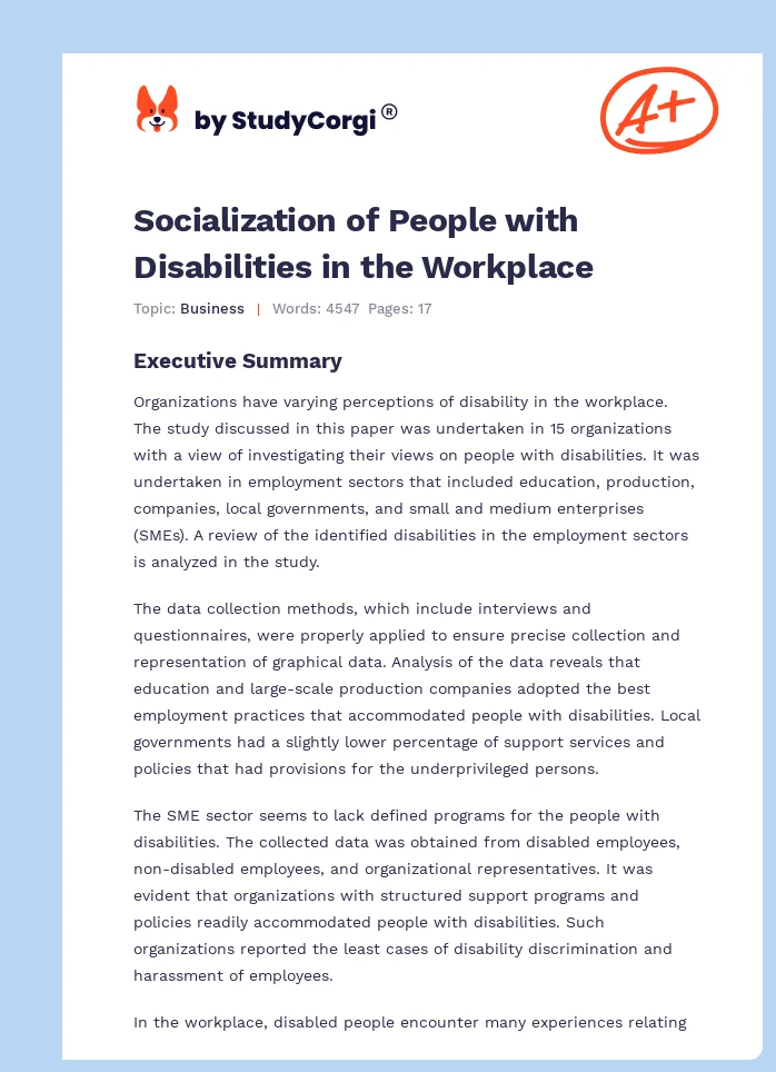 Socialization of People with Disabilities in the Workplace. Page 1