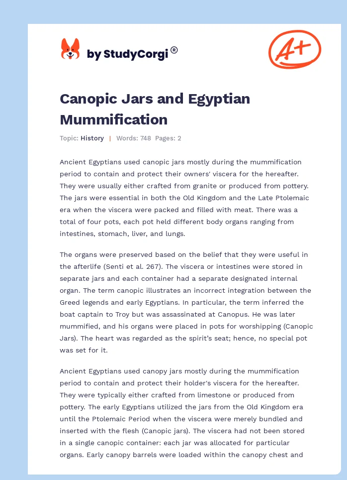Canopic Jars and Egyptian Mummification. Page 1