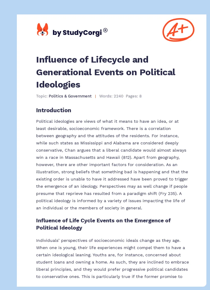 Influence of Lifecycle and Generational Events on Political Ideologies. Page 1