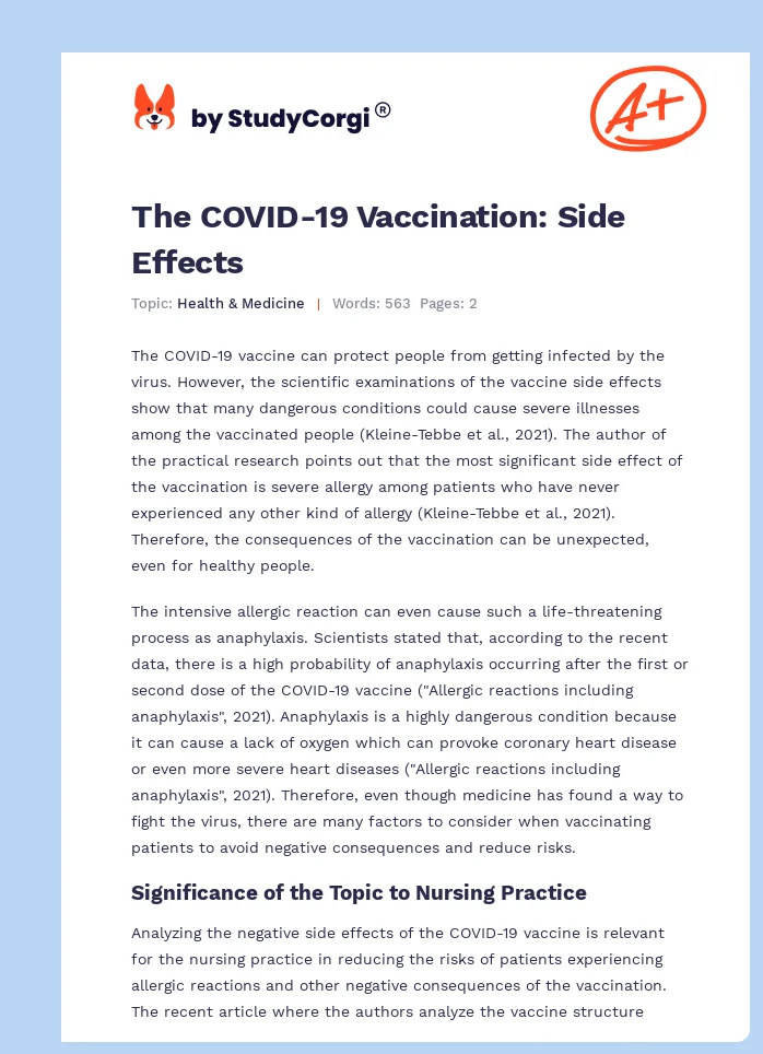 The COVID-19 Vaccination: Side Effects. Page 1