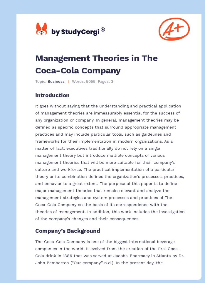 Management Theories in The Coca-Cola Company. Page 1