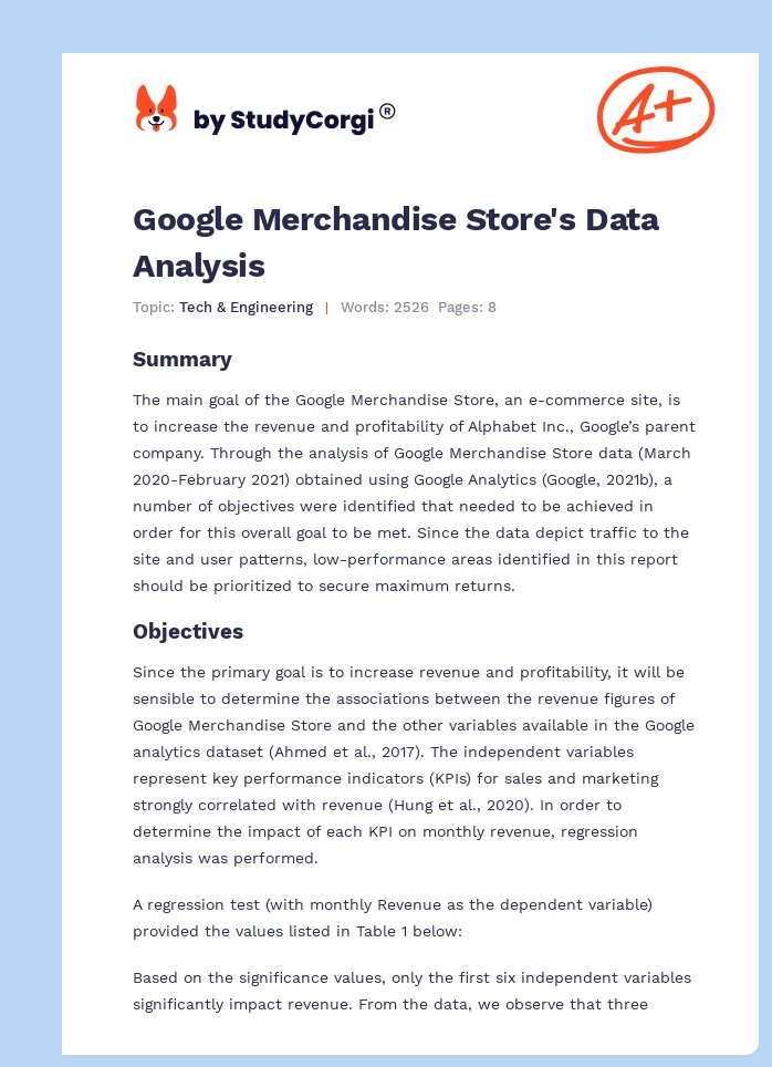 Google Merchandise Store's Data Analysis. Page 1