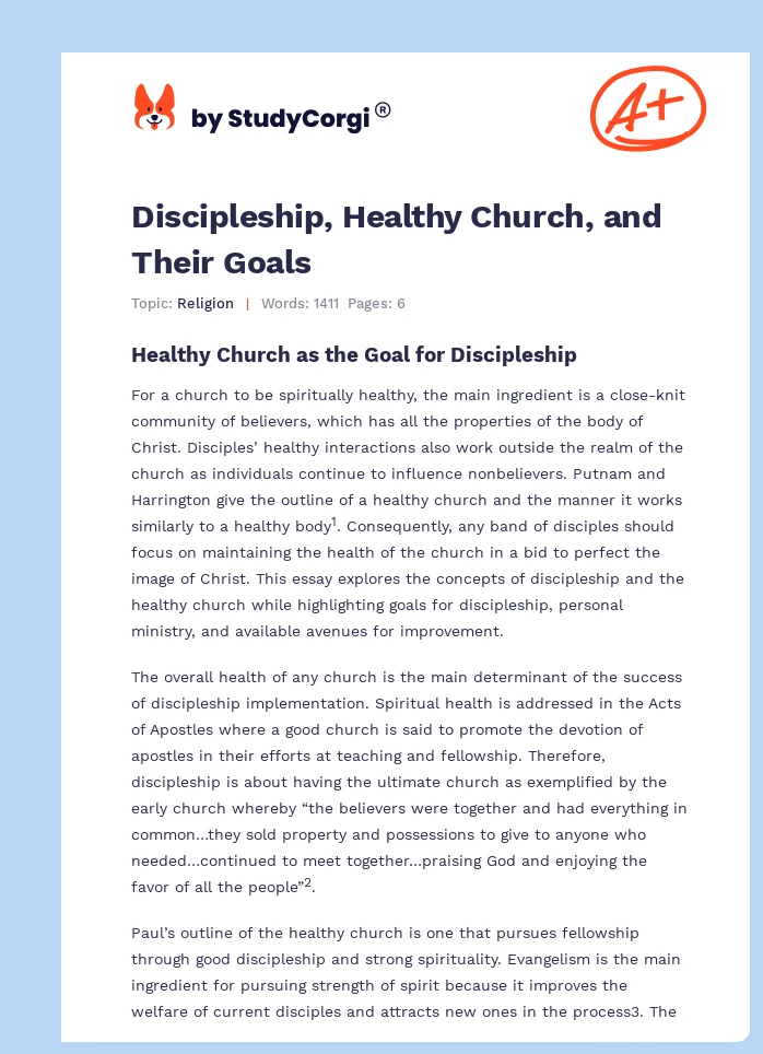 Discipleship, Healthy Church, and Their Goals. Page 1