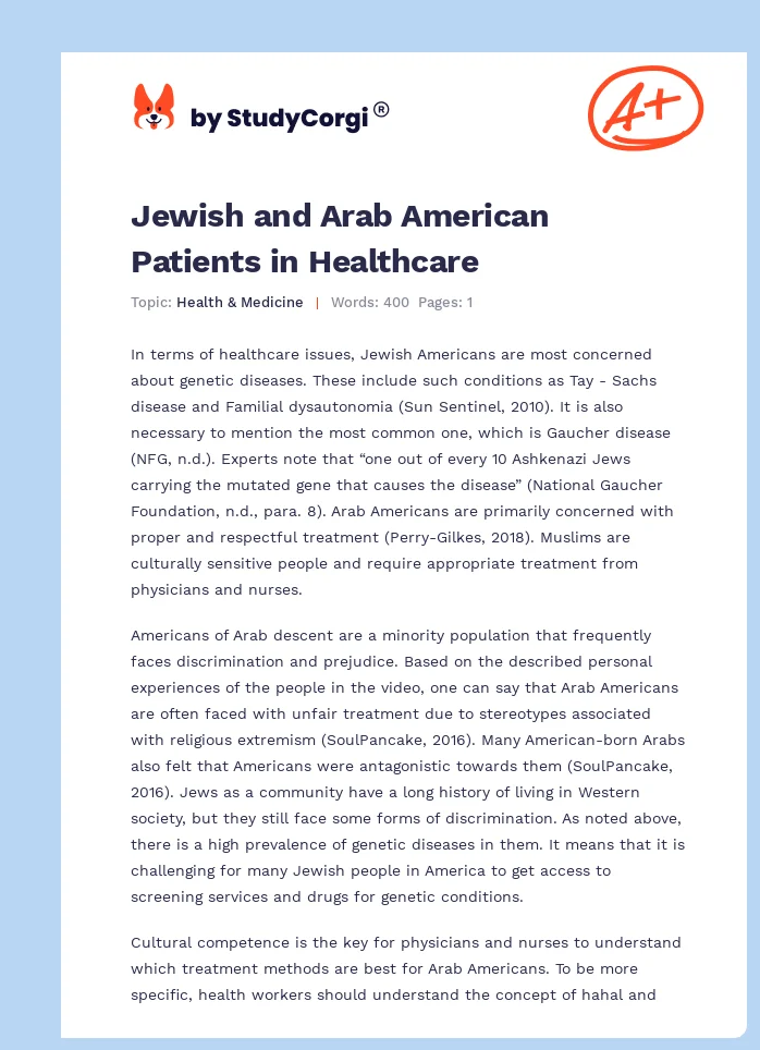 Jewish and Arab American Patients in Healthcare. Page 1