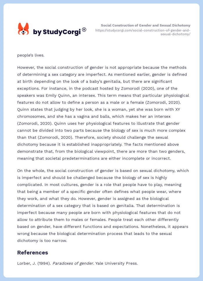 Social Construction of Gender and Sexual Dichotomy. Page 2