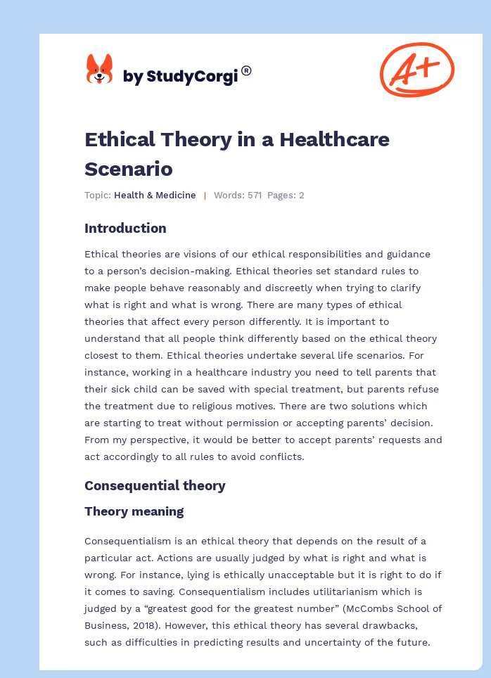 Ethical Theory in a Healthcare Scenario. Page 1