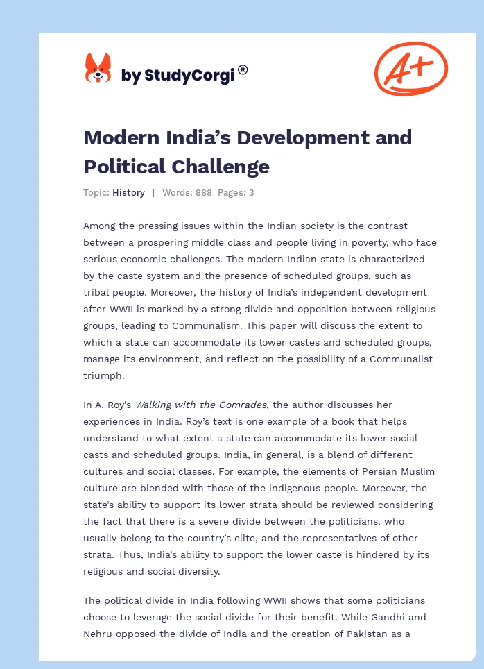 Modern India’s Development and Political Challenge. Page 1