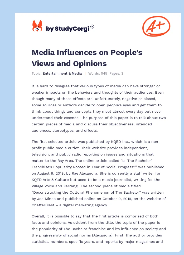 Media Influences on People's Views and Opinions. Page 1