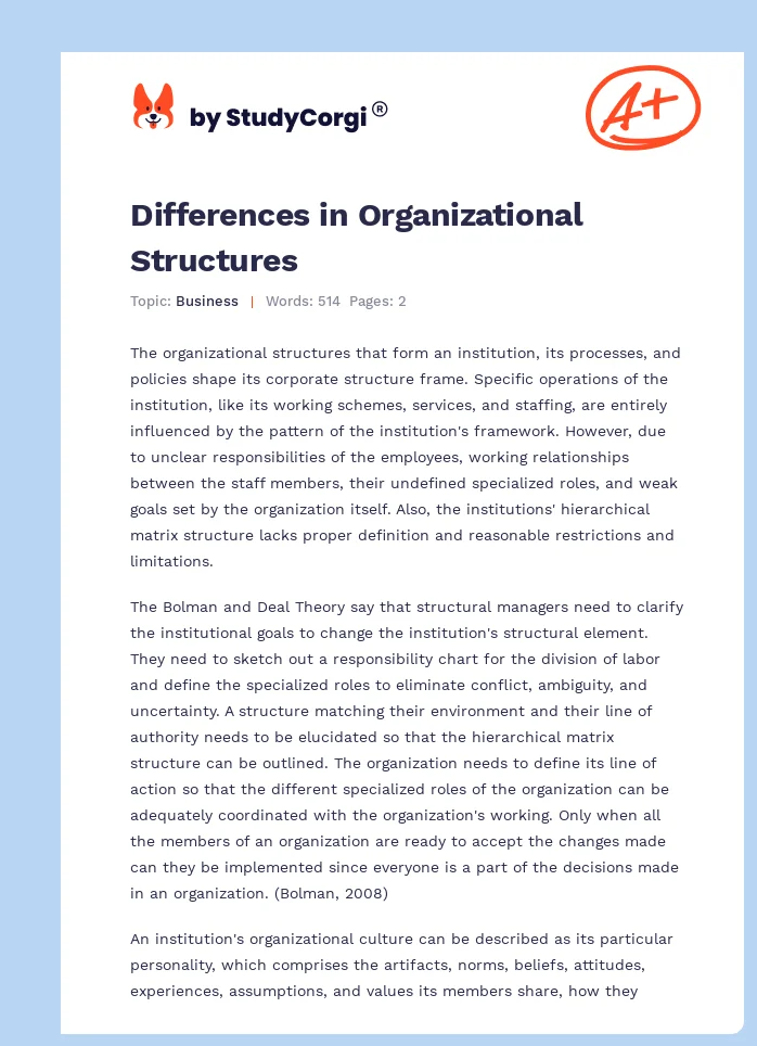 Differences in Organizational Structures. Page 1