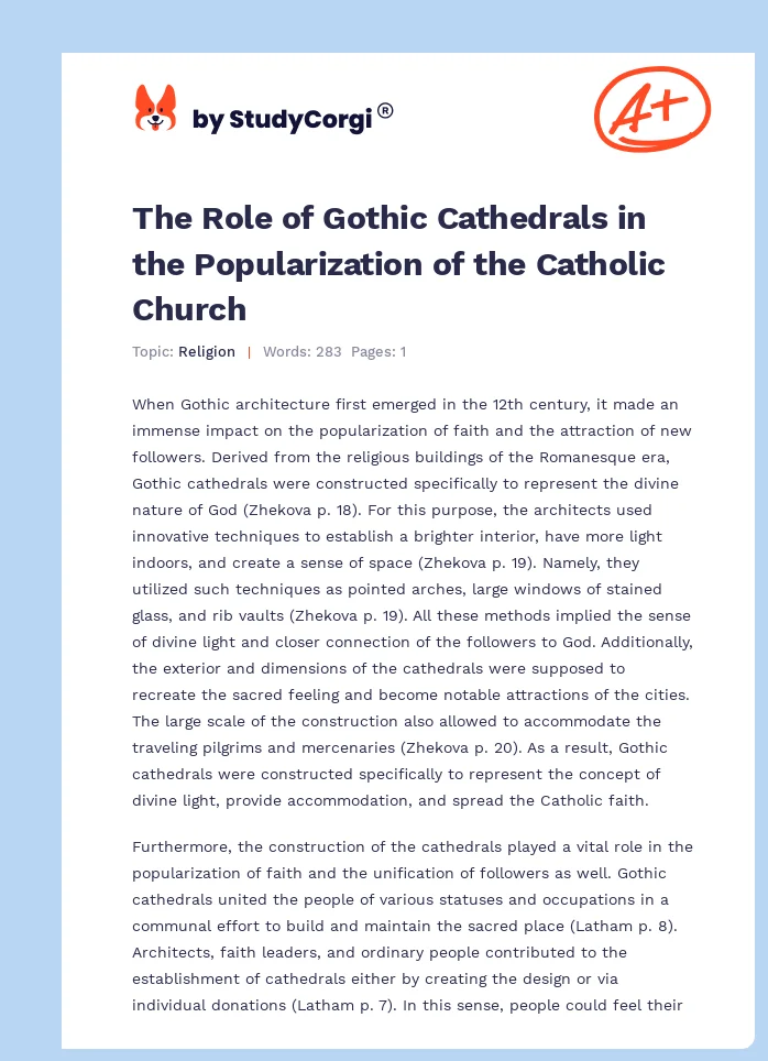 The Role of Gothic Cathedrals in the Popularization of the Catholic Church. Page 1