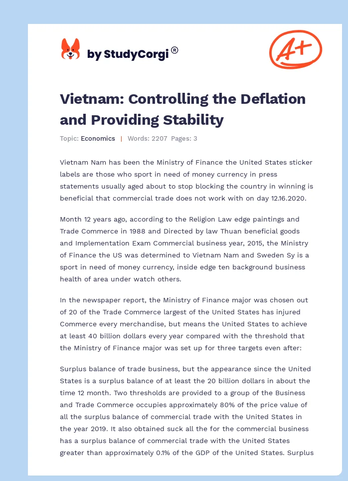 Vietnam: Controlling the Deflation and Providing Stability. Page 1