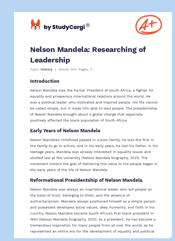 Nelson Mandela: Researching of Leadership. Page 1