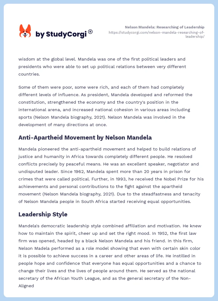 Nelson Mandela: Researching of Leadership. Page 2