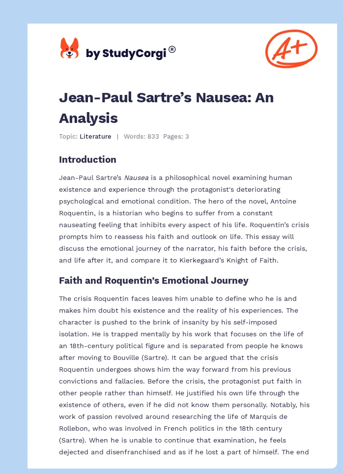 Jean-Paul Sartre’s Nausea: An Analysis. Page 1