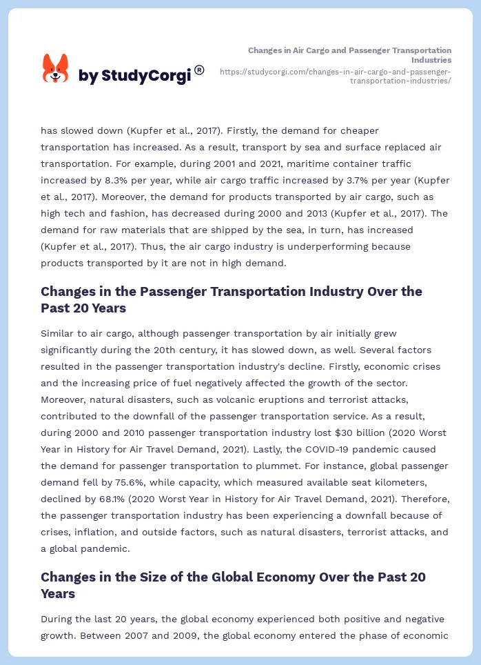 Changes in Air Cargo and Passenger Transportation Industries. Page 2
