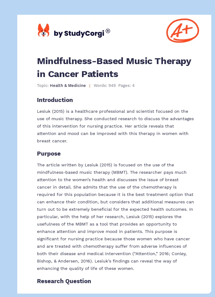 Mindfulness-Based Music Therapy in Cancer Patients. Page 1