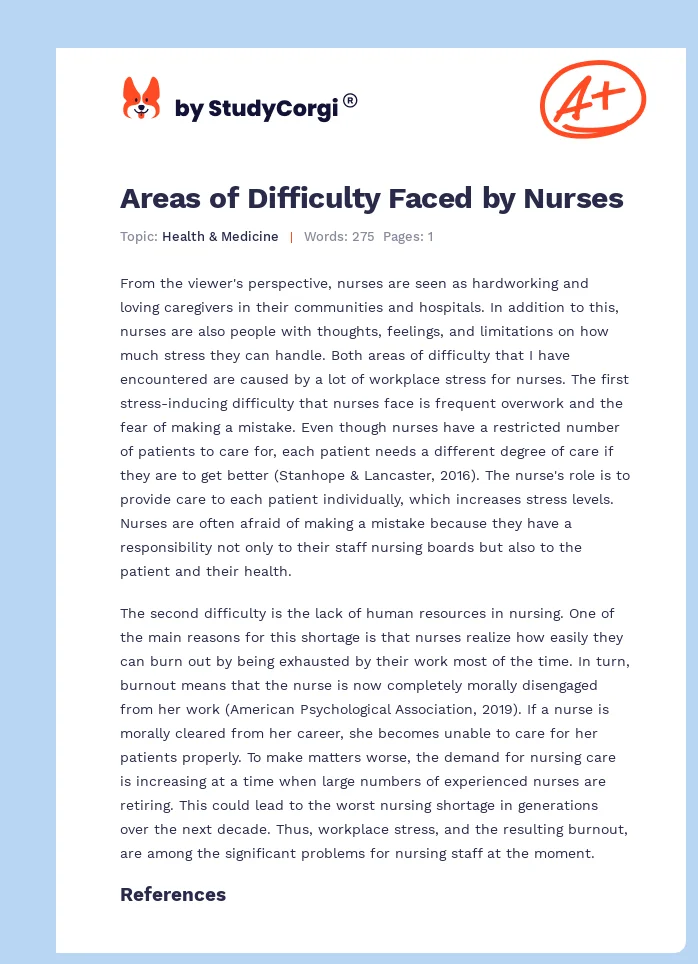 Areas of Difficulty Faced by Nurses. Page 1