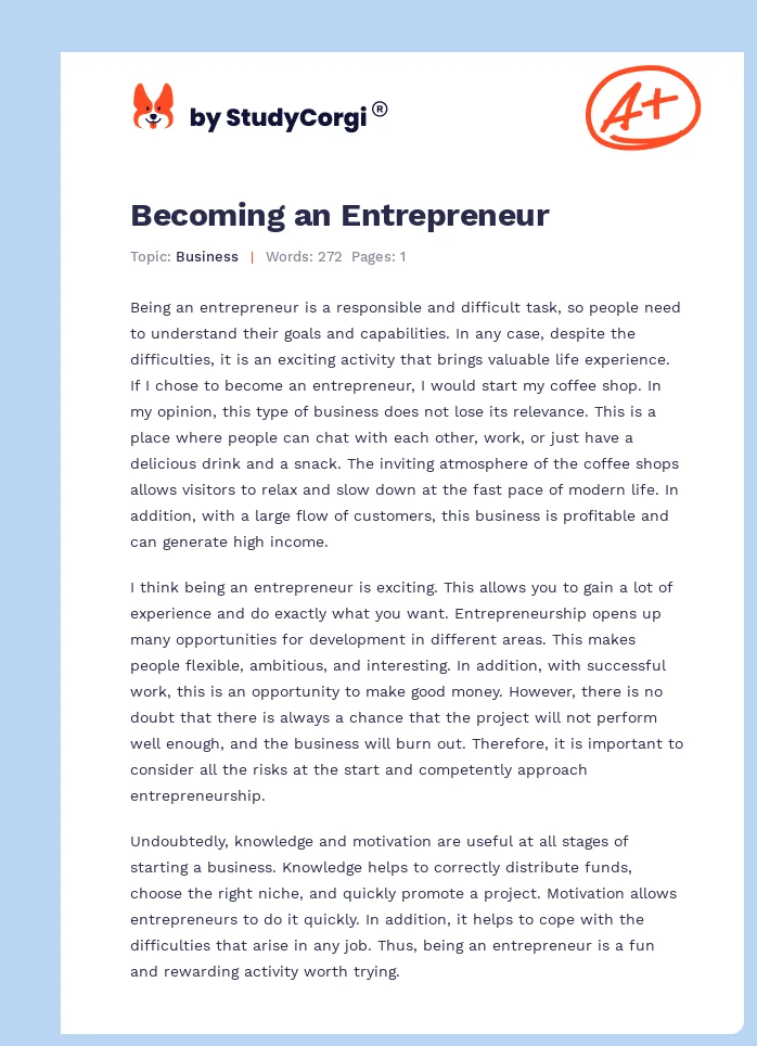 Becoming an Entrepreneur. Page 1