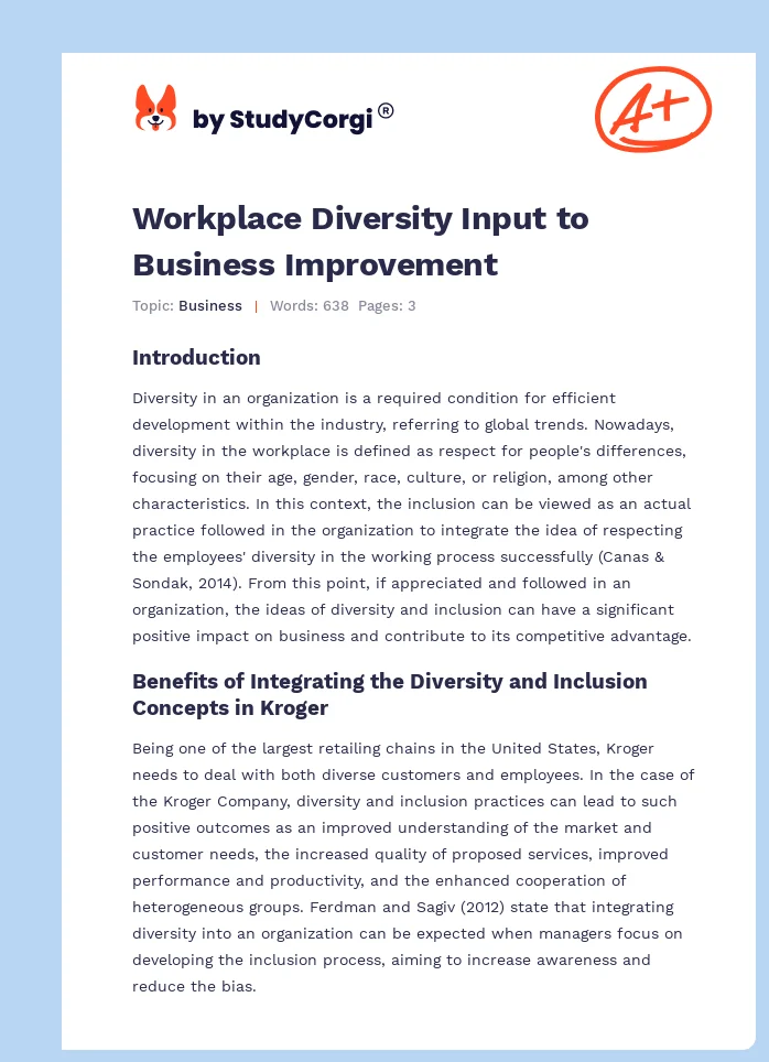 Workplace Diversity Input to Business Improvement. Page 1