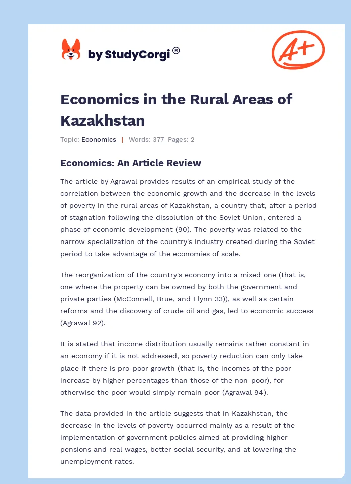 Economics in the Rural Areas of Kazakhstan. Page 1