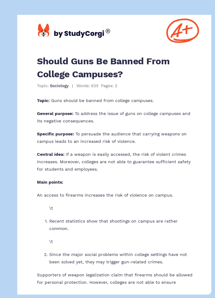 Should Guns Be Banned From College Campuses?. Page 1