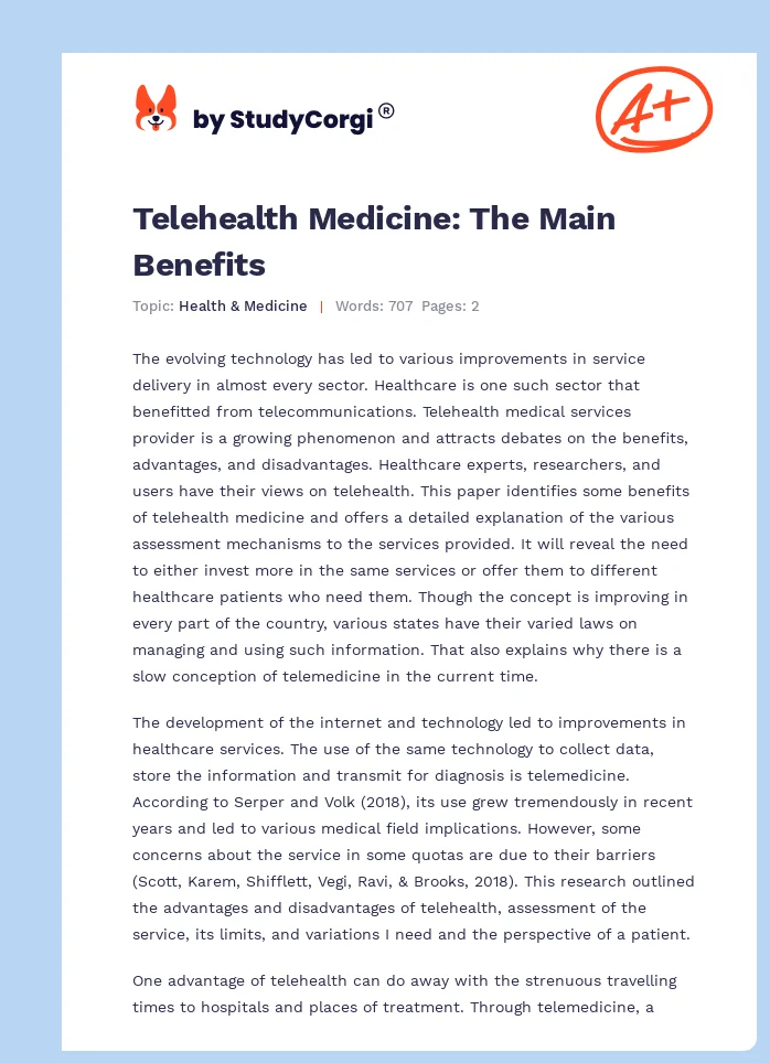Telehealth Medicine: The Main Benefits. Page 1