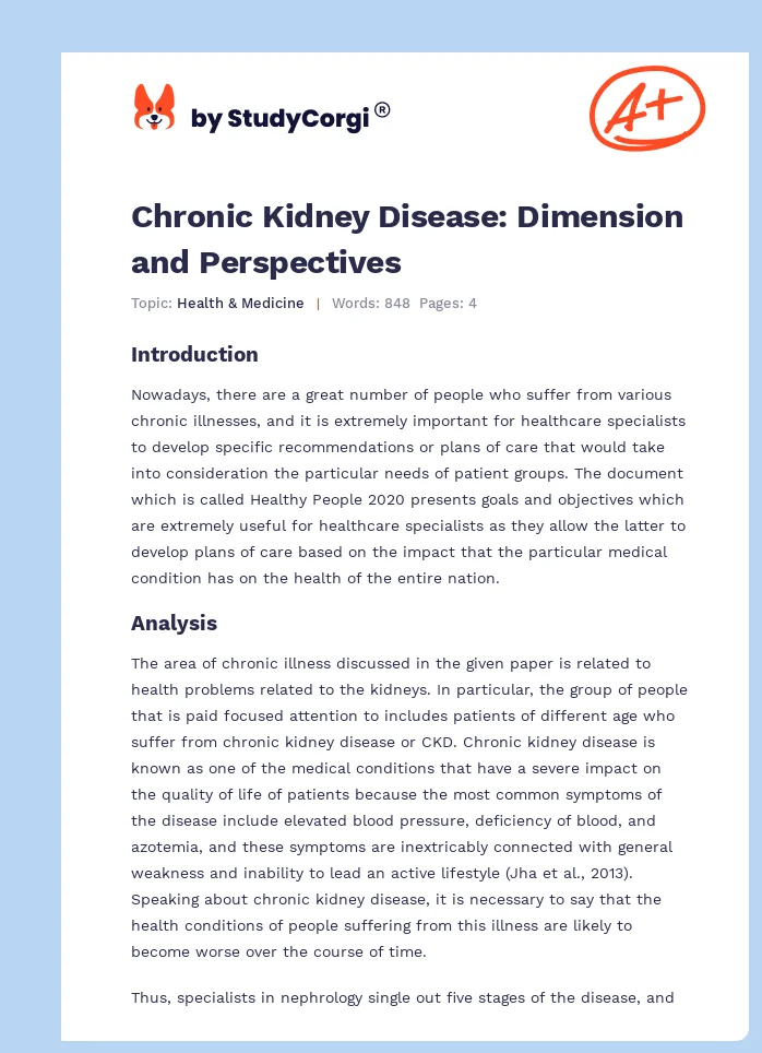 Chronic Kidney Disease: Dimension and Perspectives. Page 1