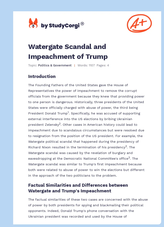 Watergate Scandal and Impeachment of Trump. Page 1