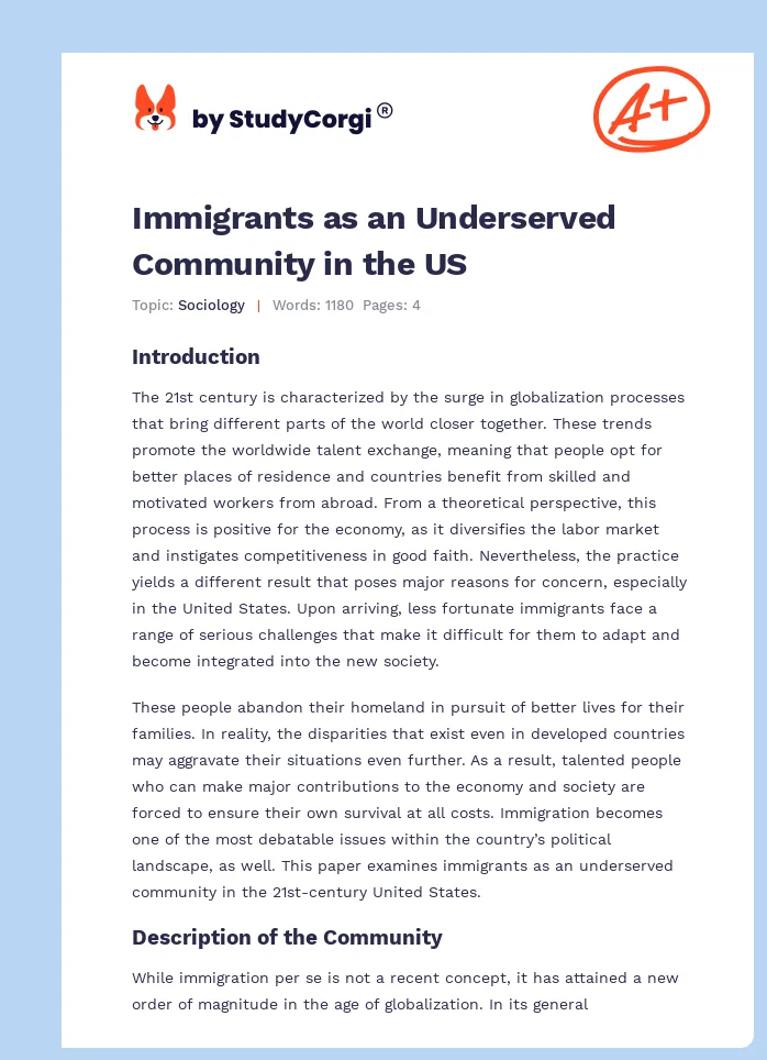Immigrants as an Underserved Community in the US. Page 1