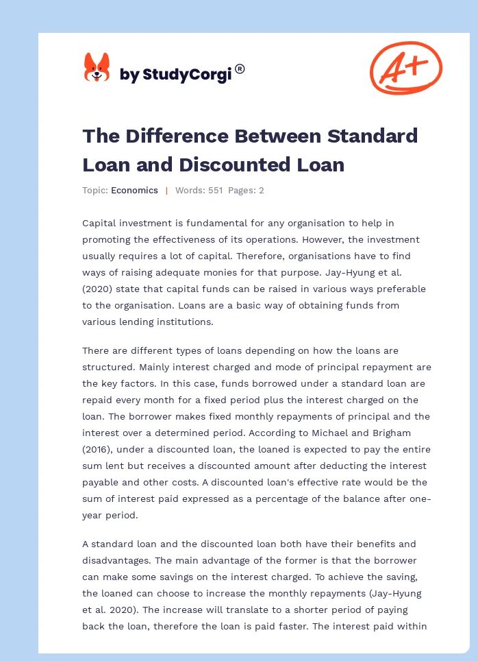 The Difference Between Standard Loan and Discounted Loan. Page 1