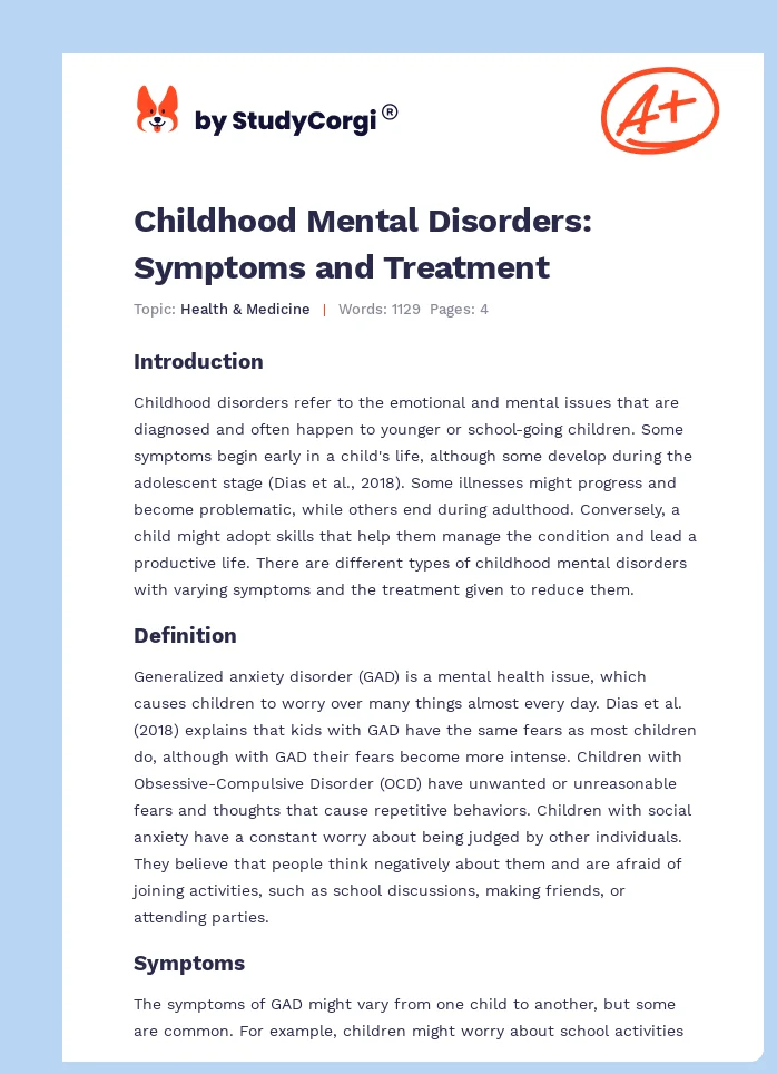 Childhood Mental Disorders: Symptoms and Treatment. Page 1