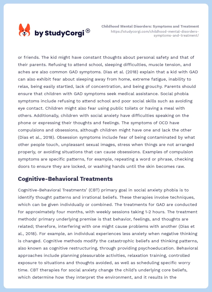 Childhood Mental Disorders: Symptoms and Treatment. Page 2