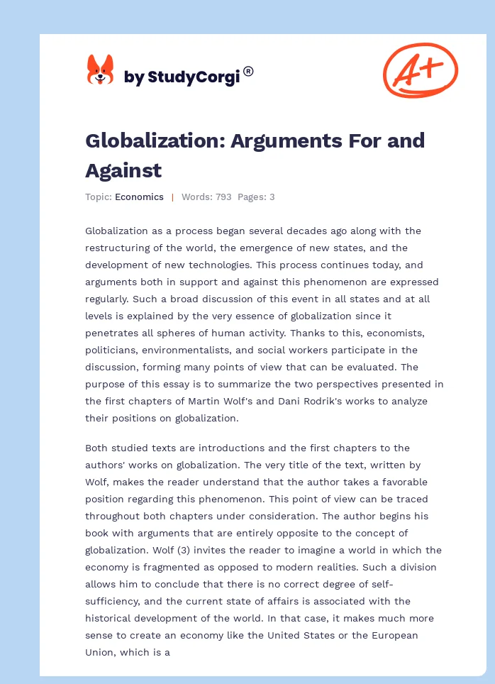 Globalization: Arguments For and Against. Page 1