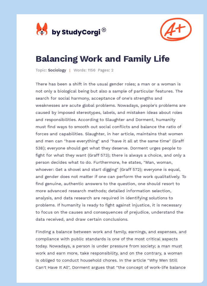 essay about balancing work and life